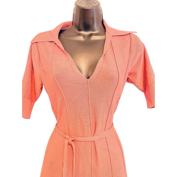 Adam Lippes Knit Collar Dress Mauve Pink V-Neck Pullover Short Sleeve Sz S - Picture 6 of 8
